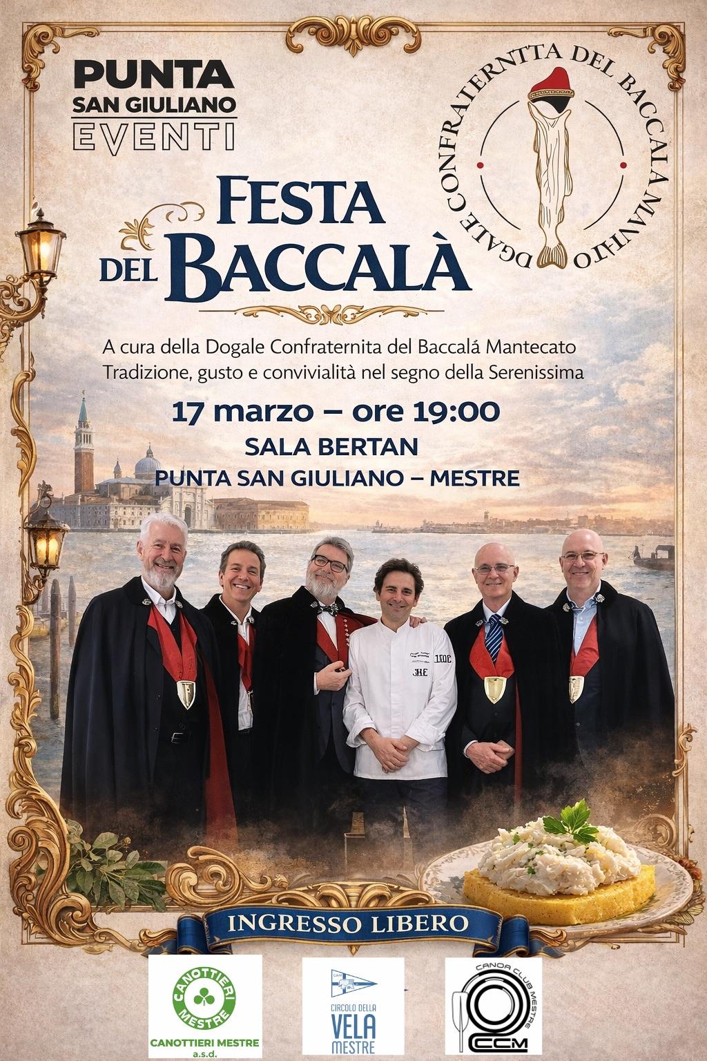 Locandina: Festa del Baccalà, martedì 17 marzo 2026, Sala Bertan, Punta San Giuliano