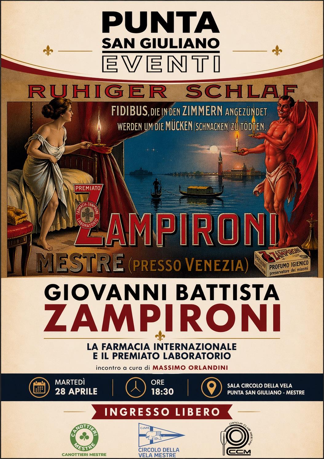 Locandina: Giovanni Battista Zampironi, martedì 28 aprile 2026, Salone della Vela, Punta San Giuliano