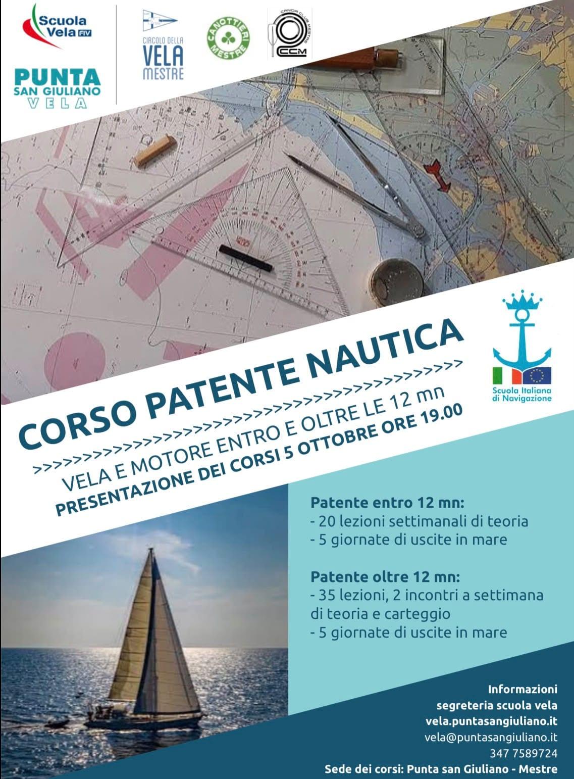 Locandina: Corso patente nautica: serata di presentazione, lun 5 ottobre, Punta San Giuliano