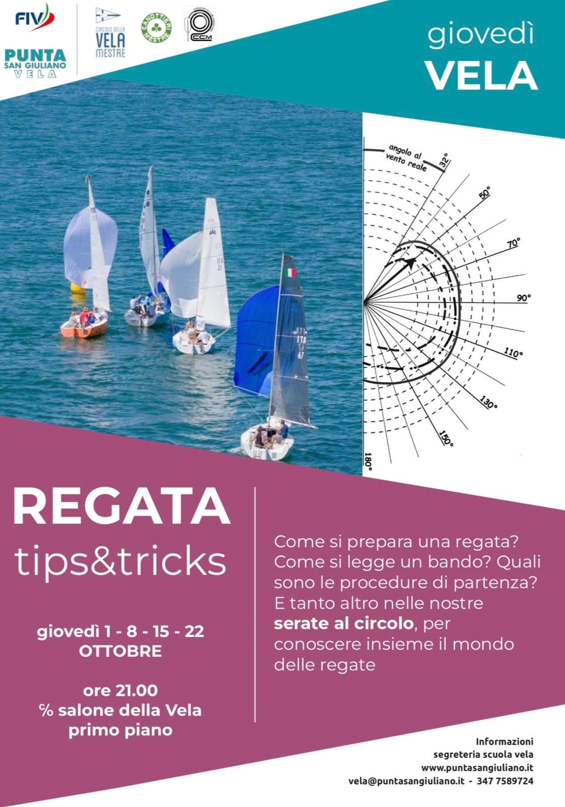 Locandina: Regata tips&tricks · 2° incontro, gio 8 ottobre, Salone della Vela